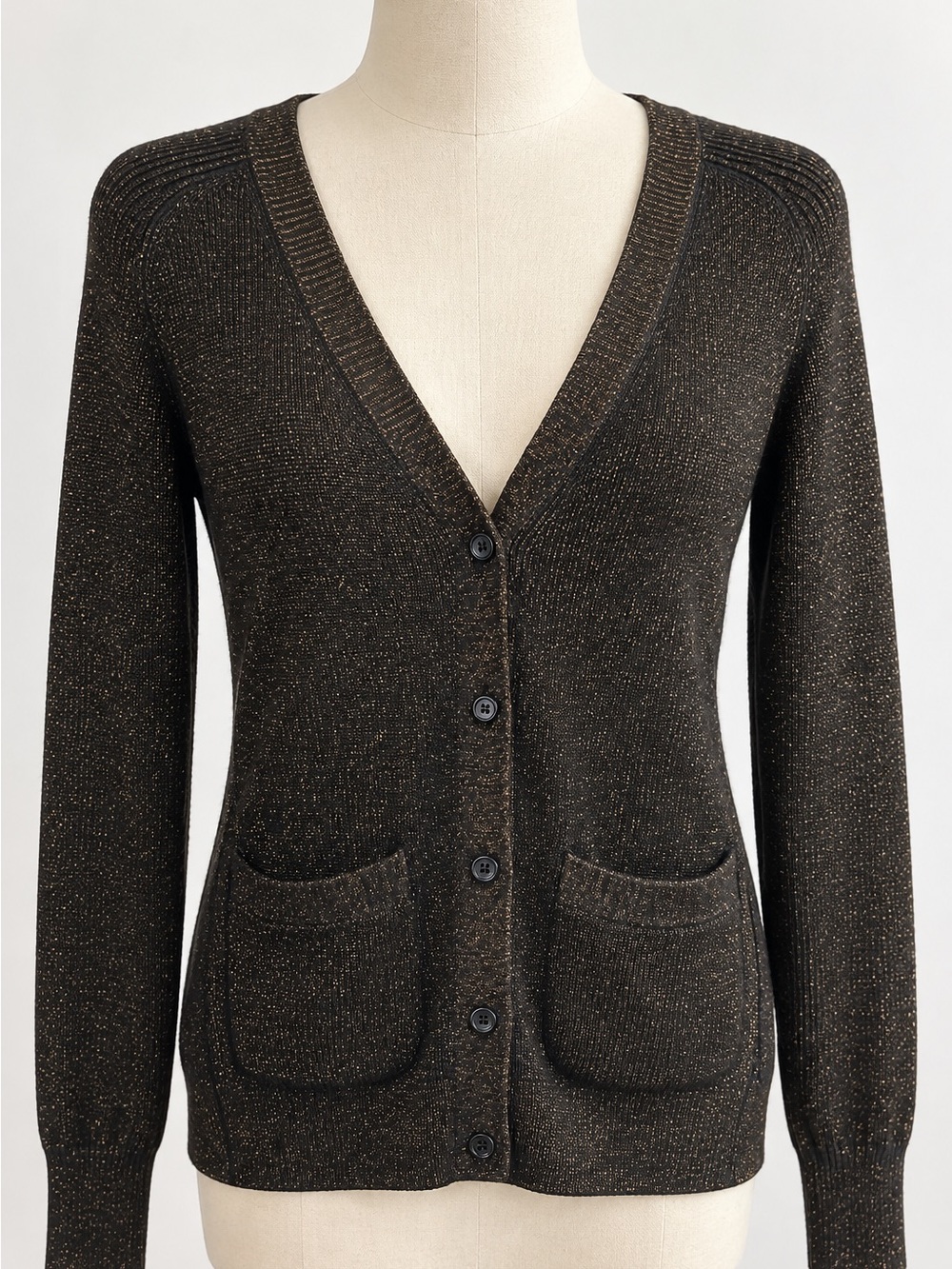 Wilfred Metallic Brown V-Neck Button Cardigan